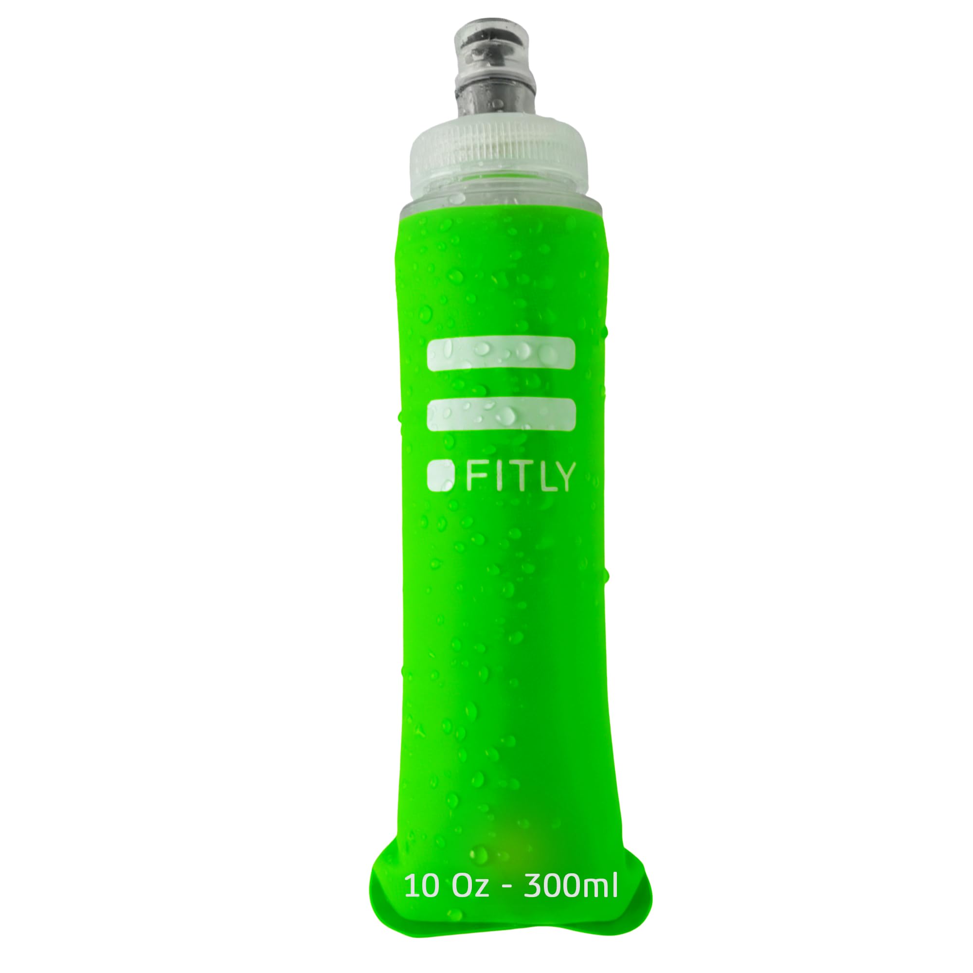 FITLY Flask 300 ml Green | Shrink As You Drink Soft Flask for Hydration Pack | Folding Water Bottle Ideal for Running, Hiking, Cycling, Climbing & Rigorous Activity