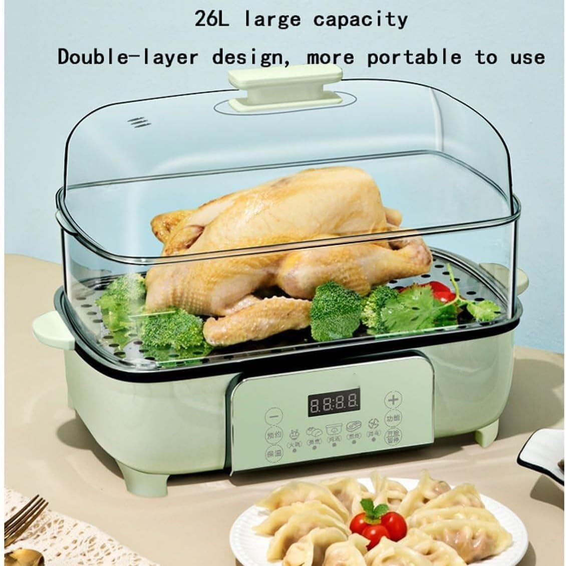 Food Steamer - 360° Steam Cycle Electric Steamer, 3 Tier Detachable Design, 12-Hour Appointment, 12-Hour Heat Preservation, Easy to Clean