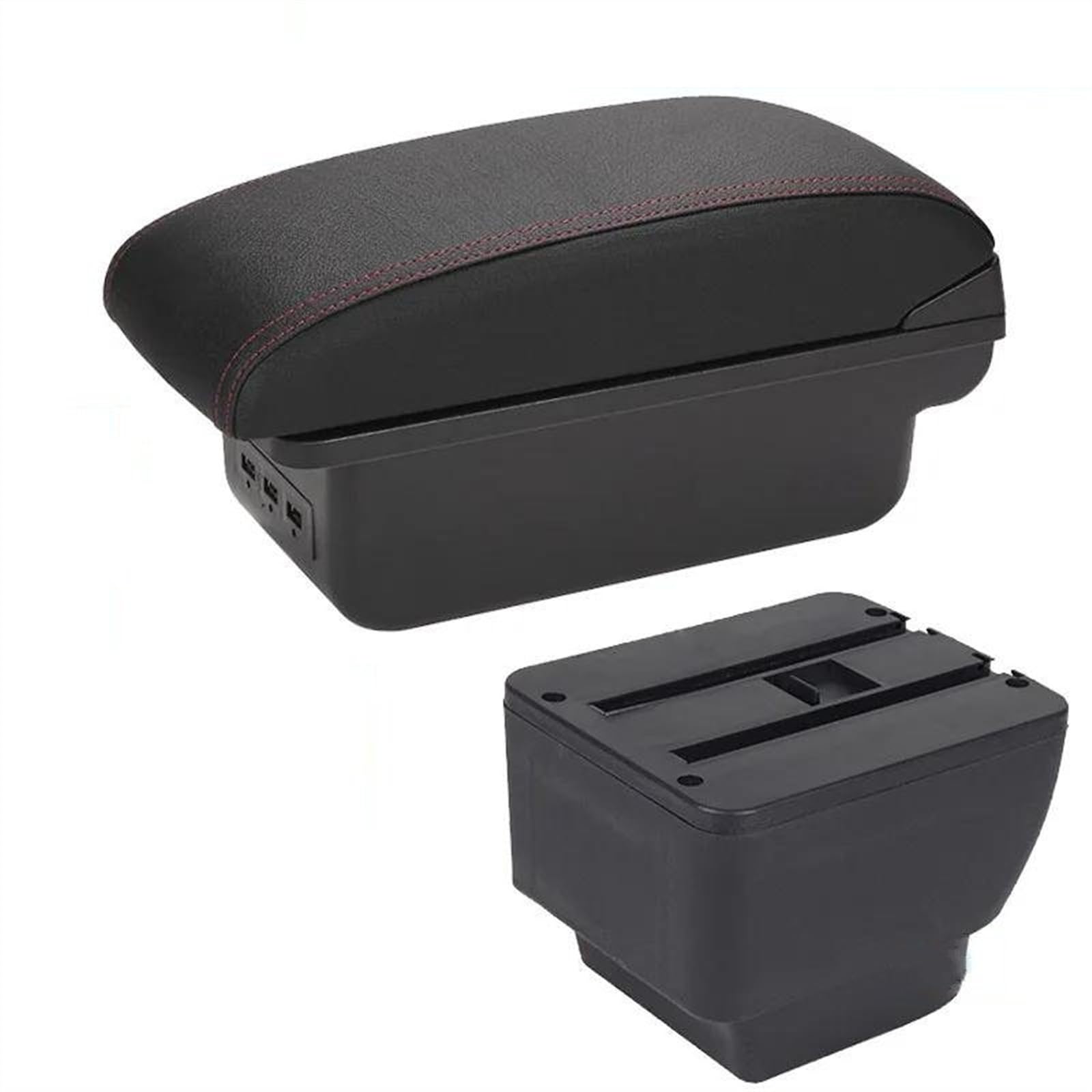 NMJLQW Storage Rack Car Armrest Box Retrofit Parts Storage Box Car Interior Parts Accessories For MAZDA 2 Demio(1 Black red 3USB)
