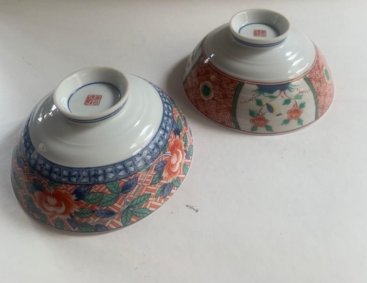 Amazon.co.jp: 有田焼 喜峰窯 絵変わり茶碗揃 2客 金彩古伊万里