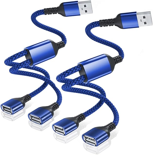 BASESAILOR USB Splitter Y Cable 0.3M/2Pack,USB A 1 Male to 2 Female Extension Cord Converter,Dual Double USB Port Extender Hub Data Charger Power Split Adapter For Mac,Car,Xbox One,PS4,PS5,Laptop