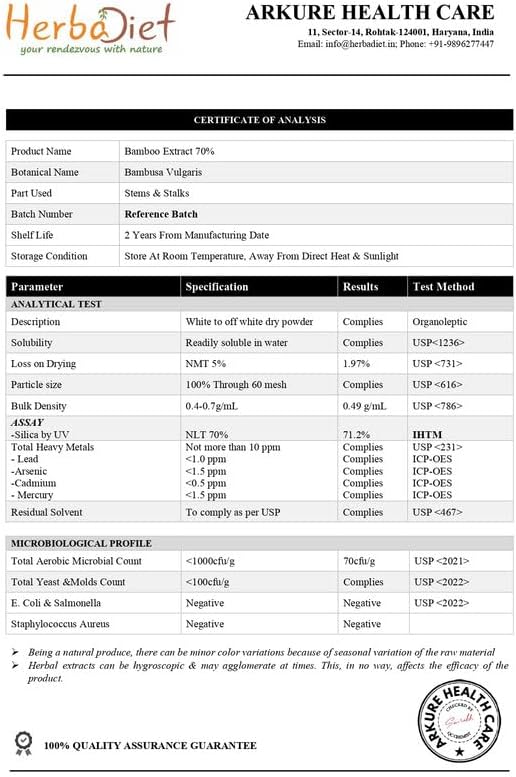 Miniatura 4 de Herbadiet Cápsulas de extracto de bambú  Apoya la piel, el cabello y las uñas saludables  Suplemento natural para el cabello con 70% de sílice (120