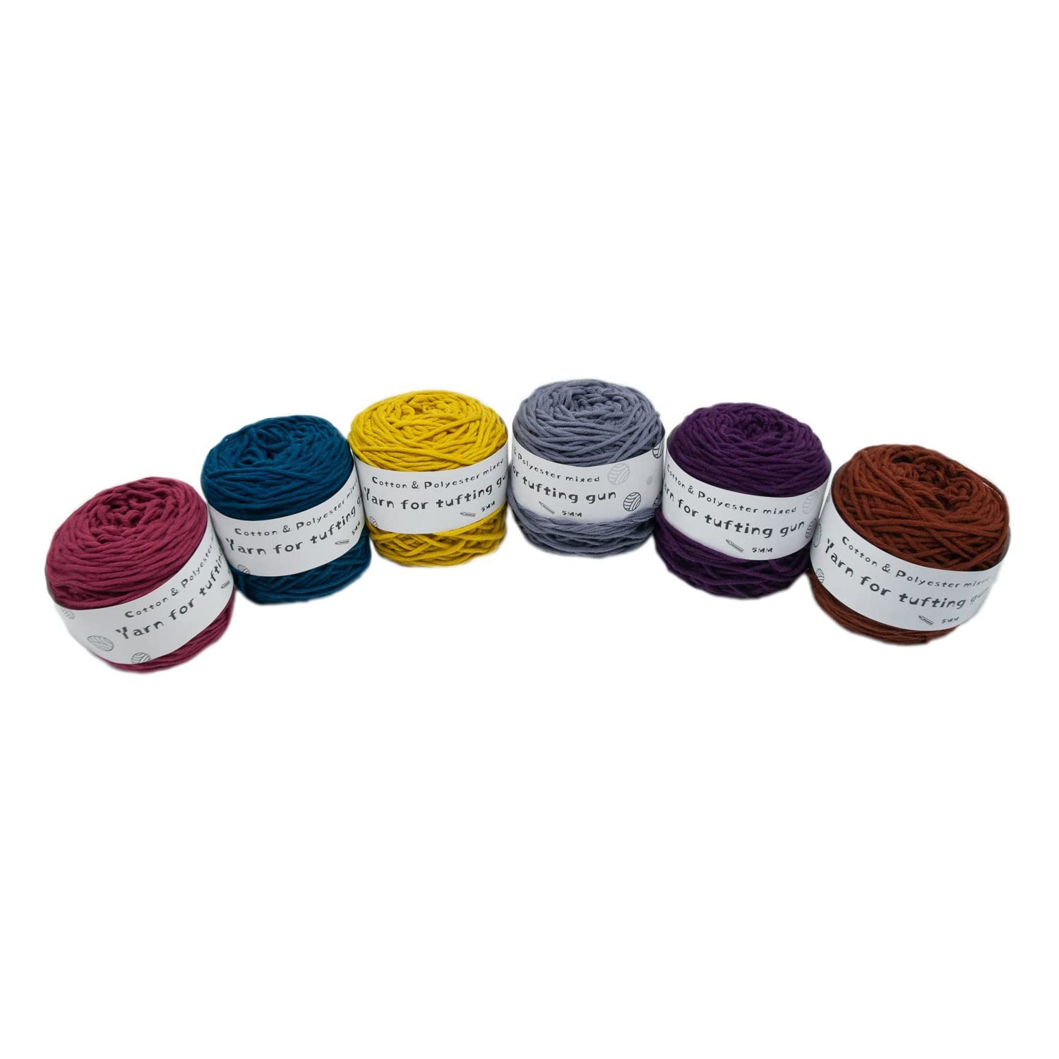 Häkelgarn Getuftetes Garn, Wollknäuel aus Poly-Baumwolle, professionelles Garn für Tufting-Pistole, 5 mm dickes Garn zum Selbermachen von Teppichen, Tufting-Garn zum Weben/Stricken/Stanzen, 6 Rollen