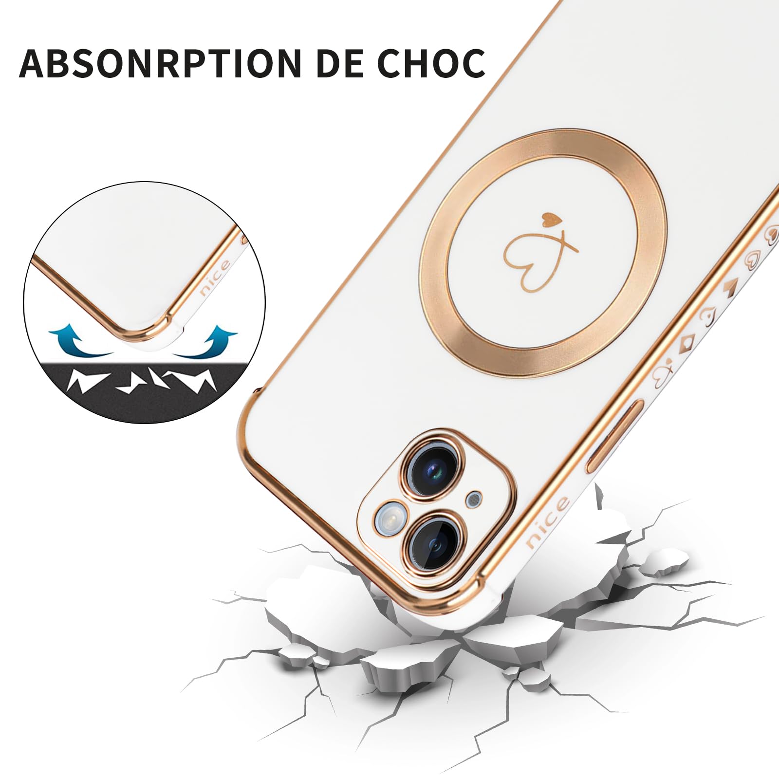 Pnakqil Coque Magnétique Pour IPhone 16 Pro Max Con Cordon, Compatible Avec MagSafe, Silicone Housse Avec Motif Coeur D'amour Réglable Lanyard, Antichoc Etui Pour IPhone 16 Pro Max 6.9", Chaine-Bleu