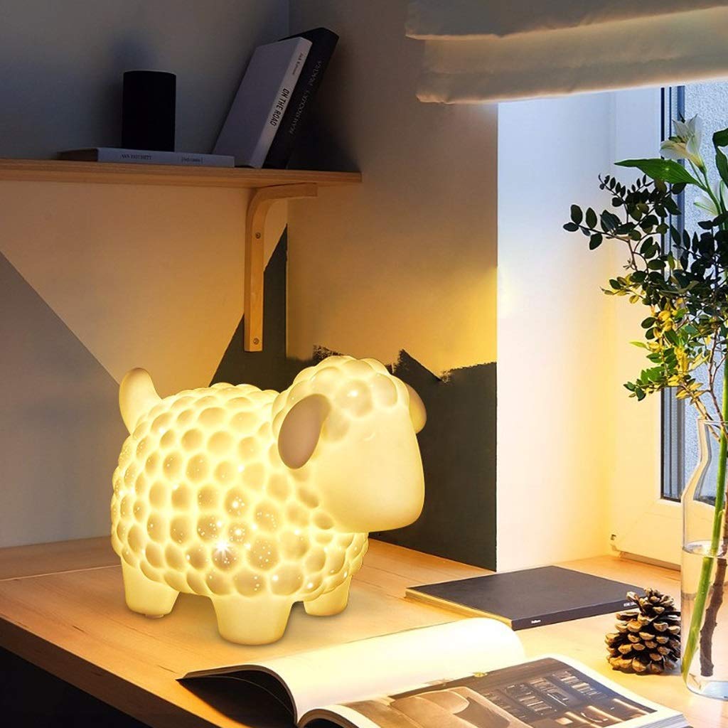 Lámparas de Mesa, Lámpara de Lectura, Lámpara de Escritorio, Lámpara de Mesa de Porcelana Blanca con Forma de Animal, Oveja, Lámpara de Noche para Dormitorio, Lámpara de Mesa