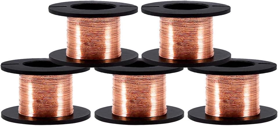 Alambre esmaltado de cobre, 5 Rollos de bobina de cobre esmaltado 0.1mm, hilo conductor Cobre Cable Metal Alambre con alambre de alta conductividad eléctrica, Joyería, reparación