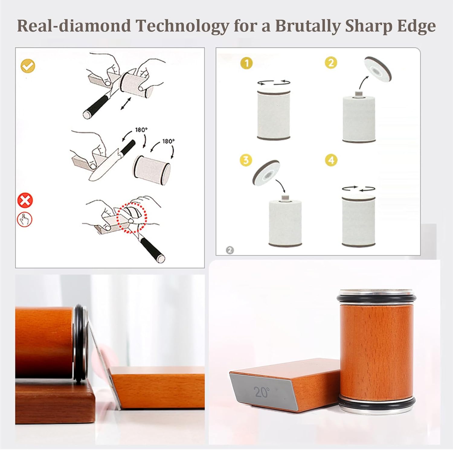 Bladeon Knife Sharpener, Rolling Knife Sharpener with Diamond & Ceramic Abrasives and 15/20° Magnetic Angle Guide for Kitchen, Chef & Outdoor Knives - Image 7