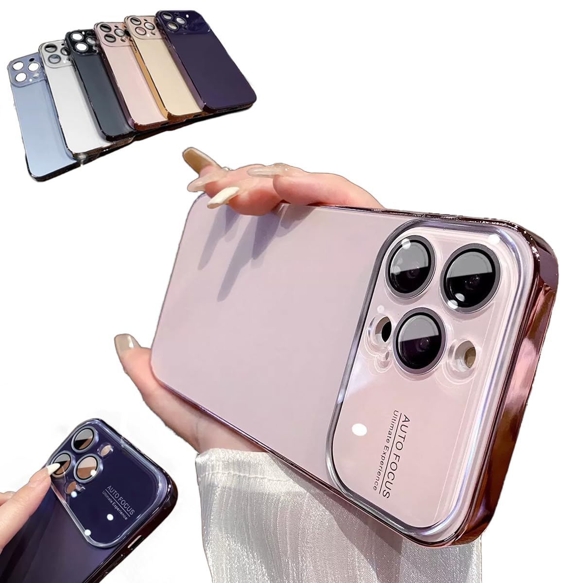 LAZULZ Glass Backplane Lens Integrated Phone Case, Large Window Electroplated Mobile Phone Case, Built-in Camera Lens Protector Soft Shockproof Slim