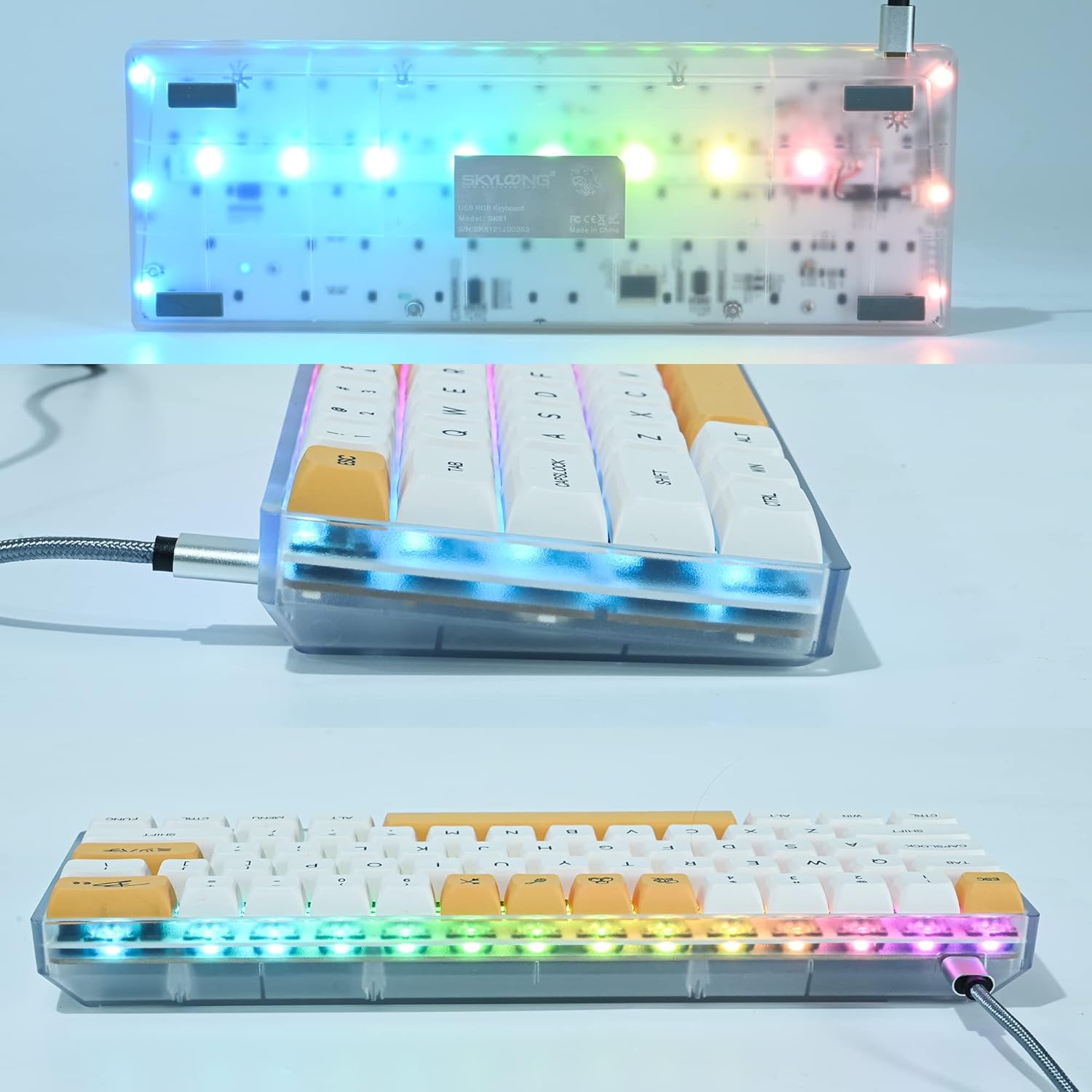 Fogruaden Tastiera meccanica da gioco al 60%, 61 tasti, retroilluminazione RGB, tastiera compatta con cavo al 60%, per PC Win/Mac, facile da trasportare in viaggio (GK61-Honeymilk-Red)