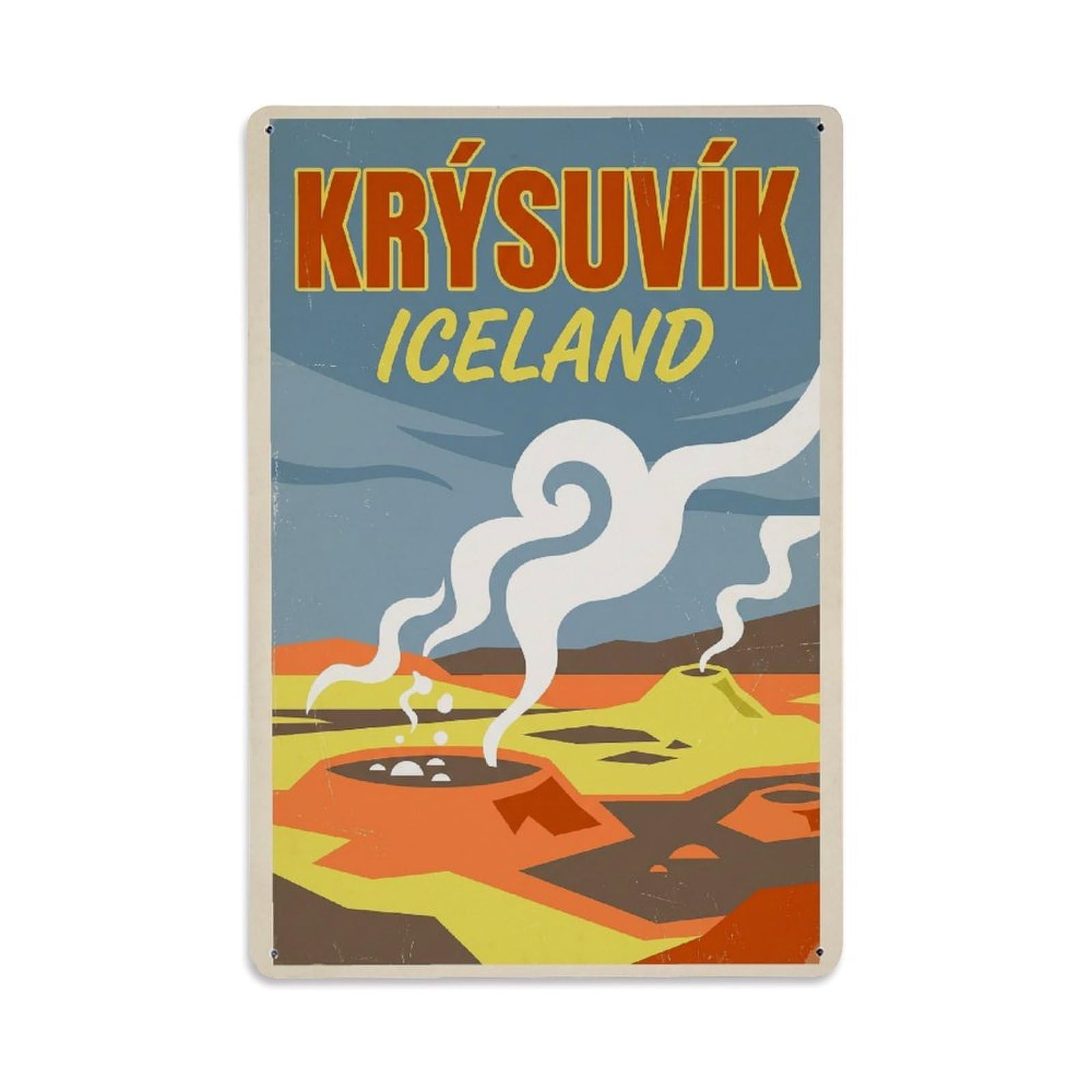 Gead 8X12inch Style Vintage Travel Krysuvik Iceland Geothermal Metal Tin Sign