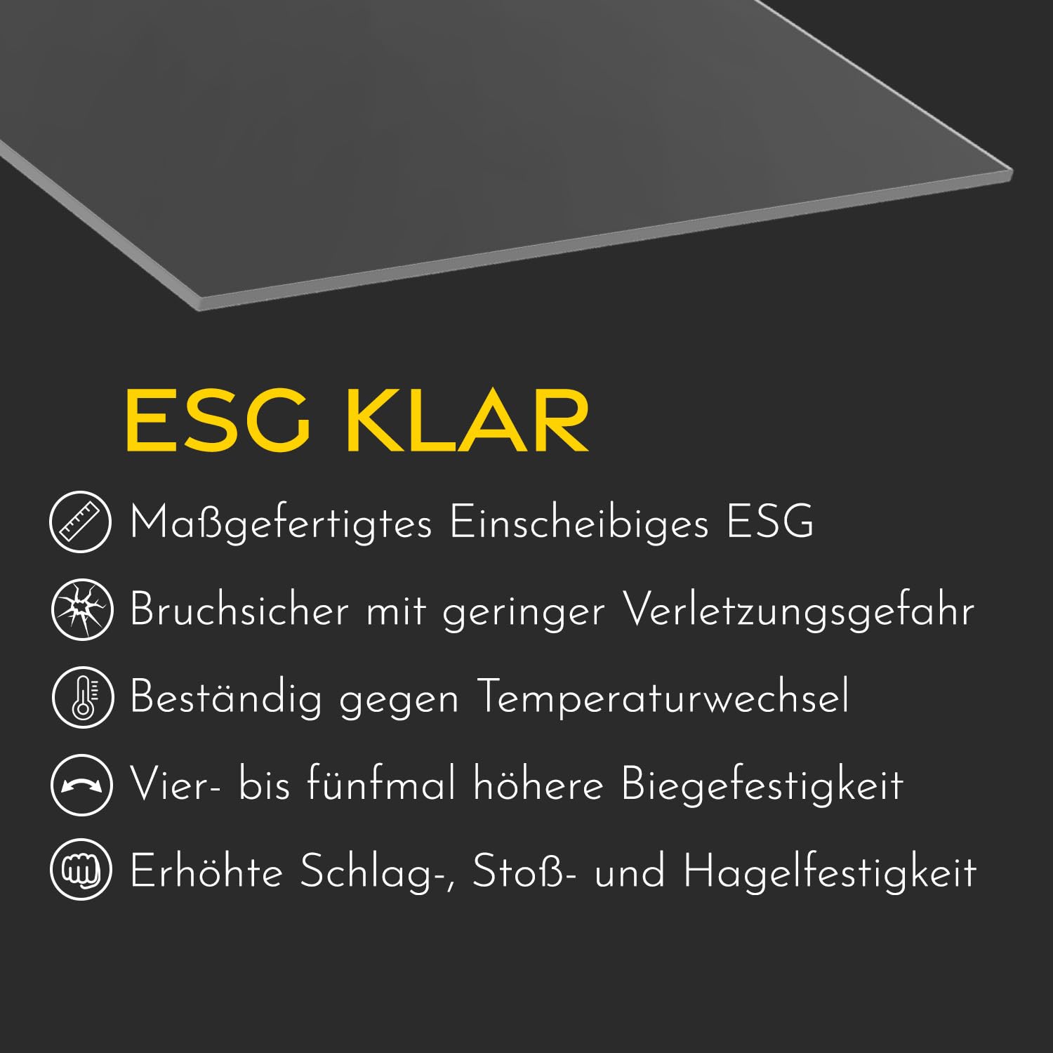 ESG Tischplatte nach Maß – Individuell Anpassbare Glasplatte – klar – 6 mm – Tischplatte, Glasplatte Küche - Sicherheitsglas nach Maß für Tischplatten, Möbelauflagen – Made in Germany