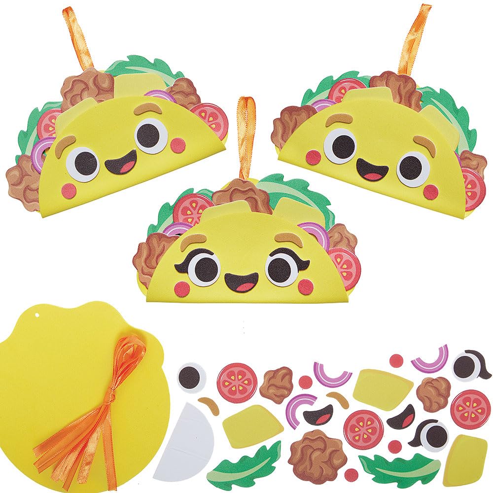 Baker Ross VC137 Make Your Own Taco Decoration Kits - Pack of 5, Foam Taco Hanging Crafts