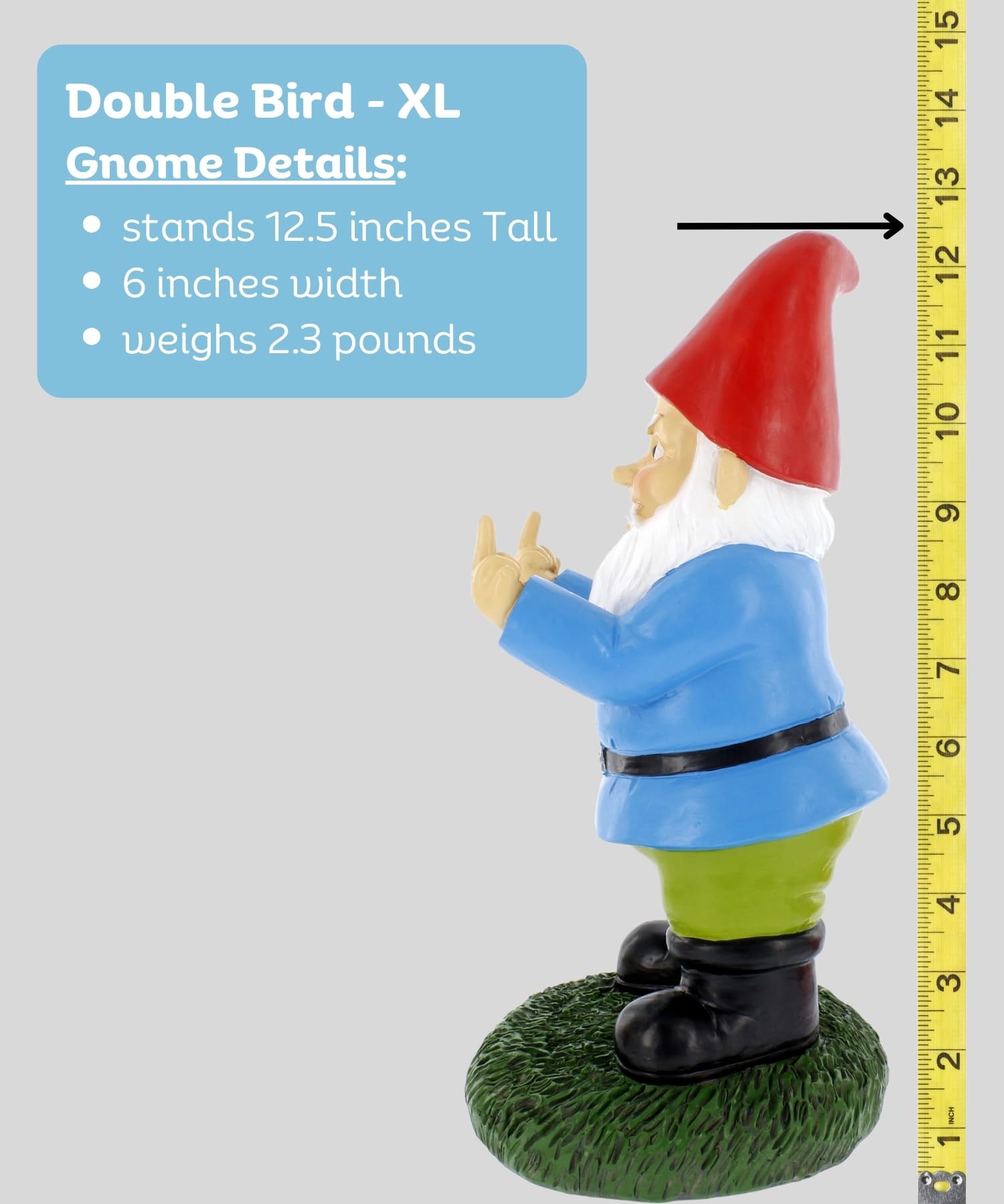 Gnometastic Statua krasnala środkowego palca, duża wysokość 31,8 cm - oryginalna figurka krasnala ogrodowego z podwójnym ptakiem, dekoracja i ozdoba trawnika, zabawne krasnale ogrodowe, ozdoba