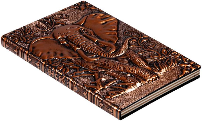molshine A5 (5.5" x 8.3") Embossed Journals Vintage Notebook,Retro Bronze Diary,100 Sheets Paper,Hardcover Travel Notepad for Writing,Sketchbook,Gift,Decoration,Elephant(RedBronze) - Image 3