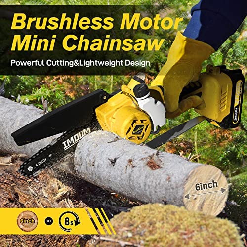 Mini Chainsaw Cordless 6'' With 2×21V Battery, Imoumlive Brushless Powerful Electric Small Hand Portable Chain Saw With Auto Oiling System, Lightweight, 2.2 Lbs, Handheld, Easy To Use For Wood Cutting #TOP1