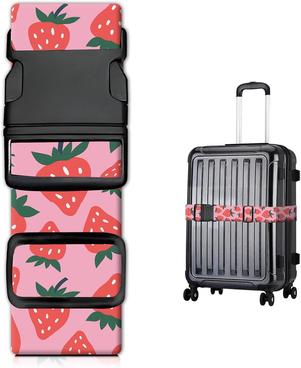 Luggage Straps for Suitcases, Heavy Duty Travel Belt with Quick-Release Buckle, Adjustable Suitcase Strap, Cute Luggage Accessories for Travel Cute Strawberry