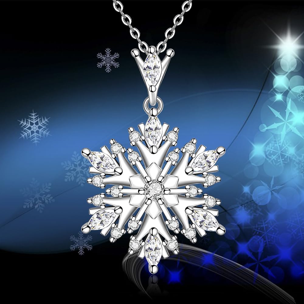 Fenthring Snowflake Necklace Christmas Necklace for Women Sterling Silver Snowflake Pendant Jewelry Xmas Holiday Gifts - Image 5
