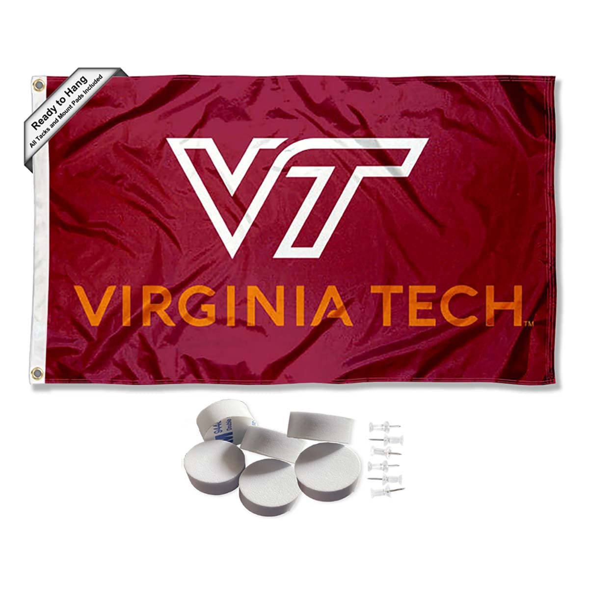 Virginia Tech Hokies Flying VT Banner and Tapestry Wall Tack Pads