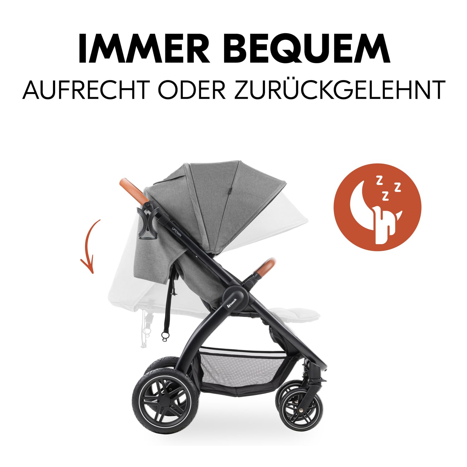 hauck Uptown, Melange Grey - Kinderbuggy mit Liegeposition ab Geburt, Breiter Sitz bis 22 kg, Getränkehalter, Gummiräder, Federung, UV Schutz 50+, Faltbar, Höhenverstellbar, Großer Korb