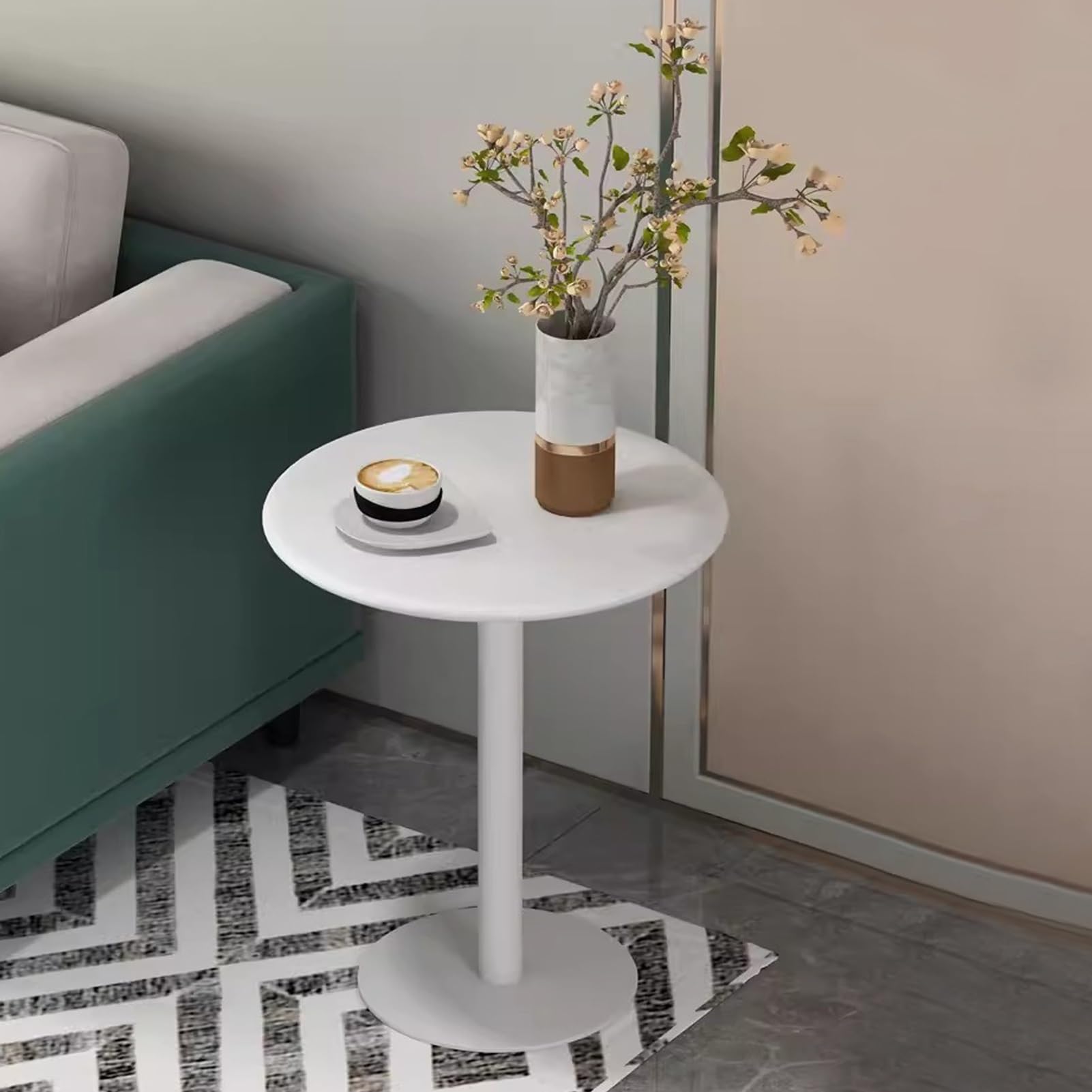 Ronde bartafel met wit metalen ijzeren blad en aan de muur gemonteerde L-vormige beugel Bistro-pubtafel voor woonkamer, restaurant-bistrotafel/ ruimtebesparende moderne salontafel (50x50x45cm