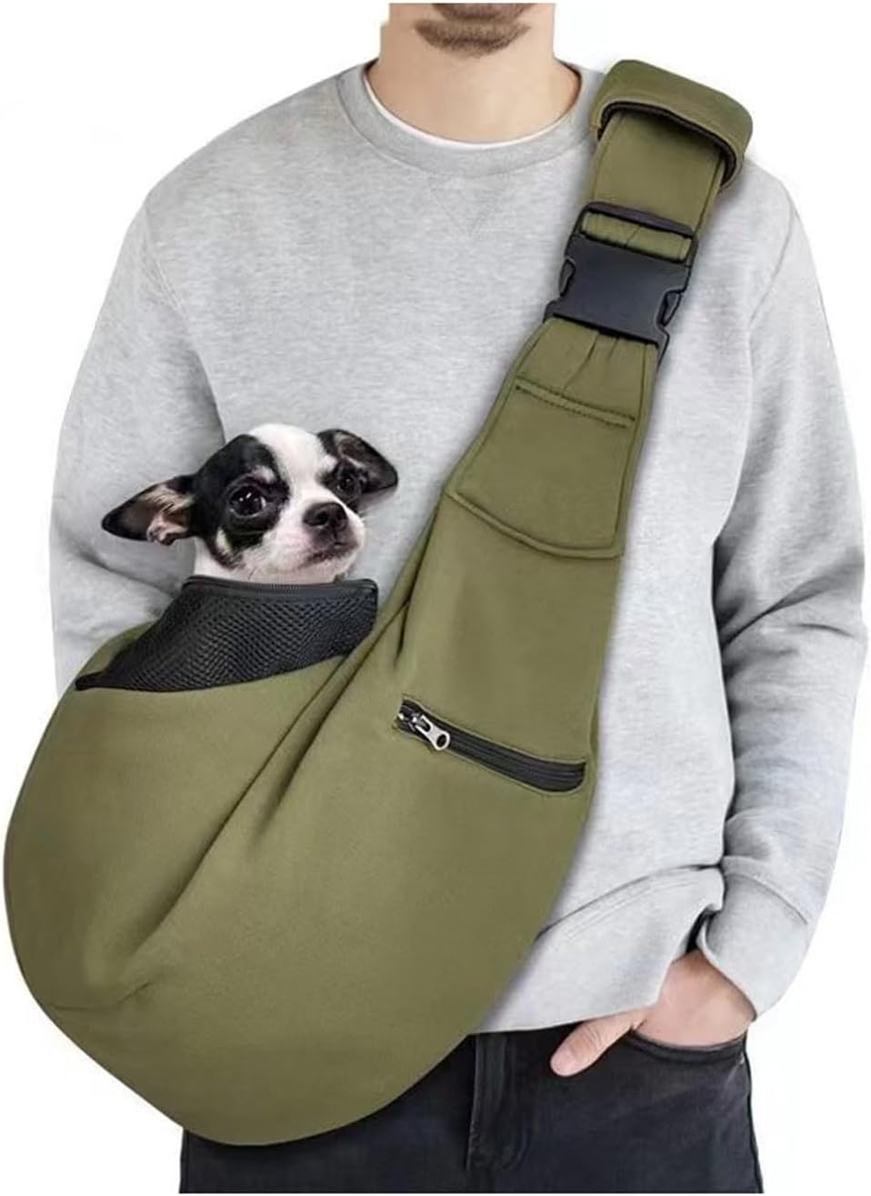 Canvas Pet Sling Bag for Cats and Dogs – Portable Shoulder Carrier with Safety Buckle, Reversible Design, Padded Shoulder Strap, and Hard Bottom for Pets up to 13 lbs