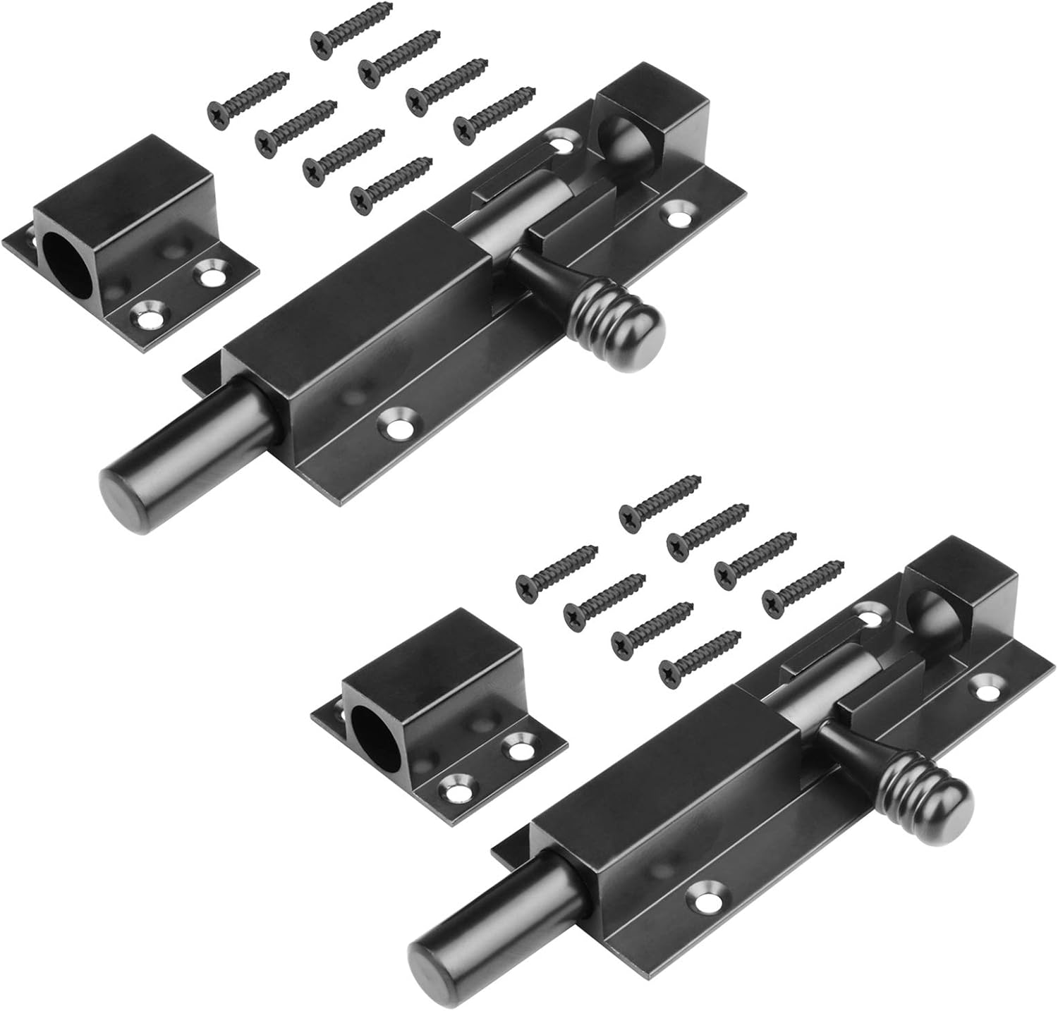 2 Pack Black Slide Door Bolt Latch, 5 inches Barrel Bolt, ½ inches Dia