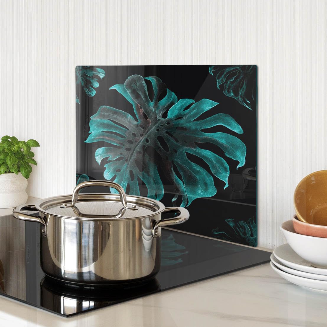 Multifunzione: Tagliere in vetro e coperchio 40x30 cm Foglia tropicale