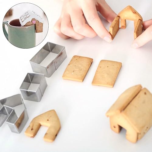 Miniatura 4 de Juego de 3 piezas de cortador de galletas de casa de Navidad, mini cortador de galletas de acero inoxidable, molde de galletas de casa pequeña de