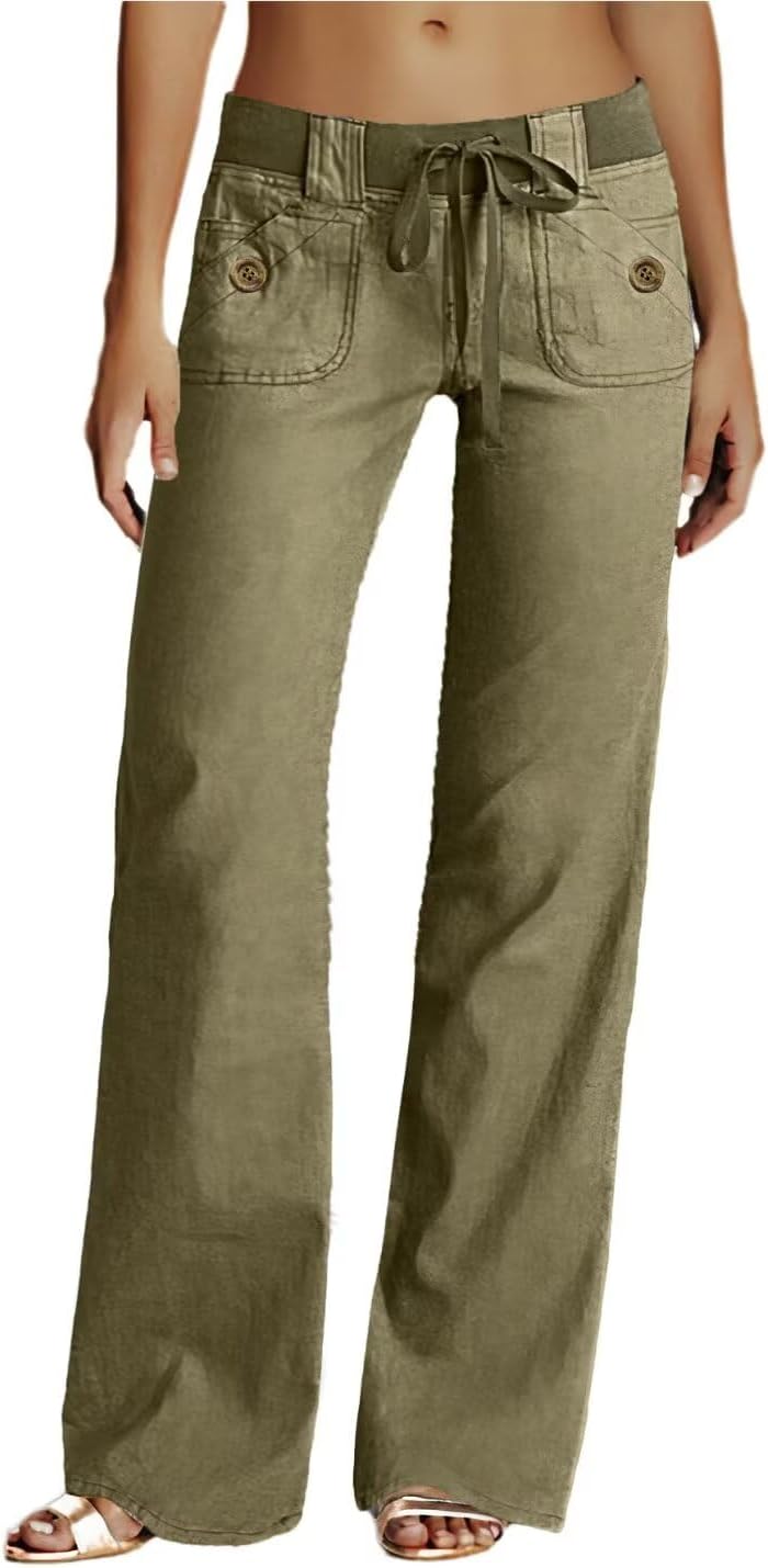 Flamingals Low Rise Cargo Wide Leg Pants for Women Drawstring Flap Pockets Y2K Bow Tie Casual Flare Pants