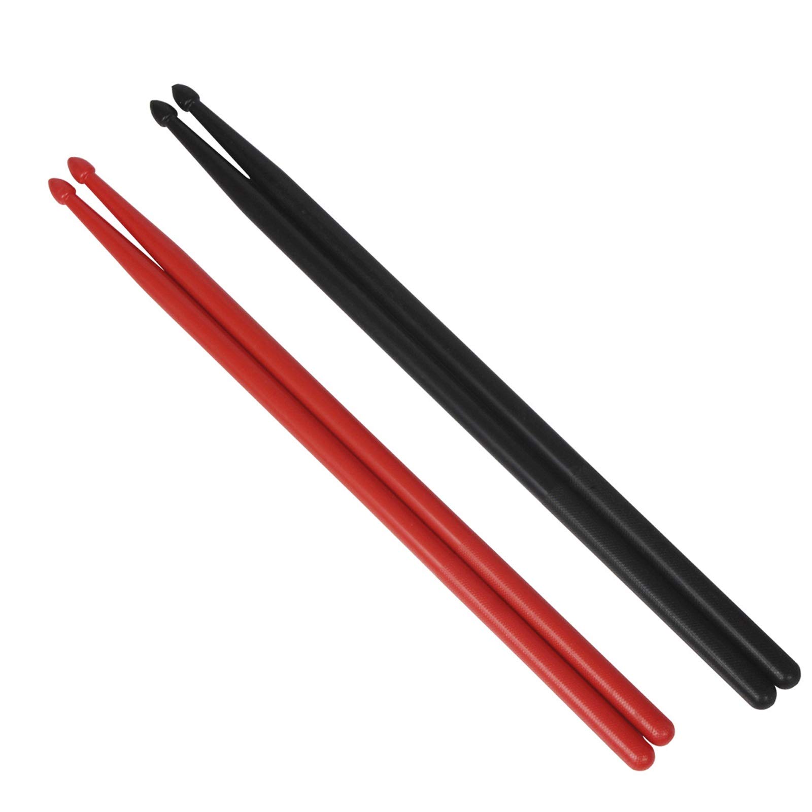 VEGCOO 2 Pairs 5A Nylon Drumsticks for Drum Set Lightweight Durable Plastic Exercise Anti-Slip Handles Drum Stick(Red/Black)
