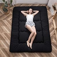 MAXYOYO Japanese Floor Futon Mattress Queen 4" Thick Tatami Mat - Foldable Roll-Up Sleeping Pad for Dorm, Kids, Guests, Black