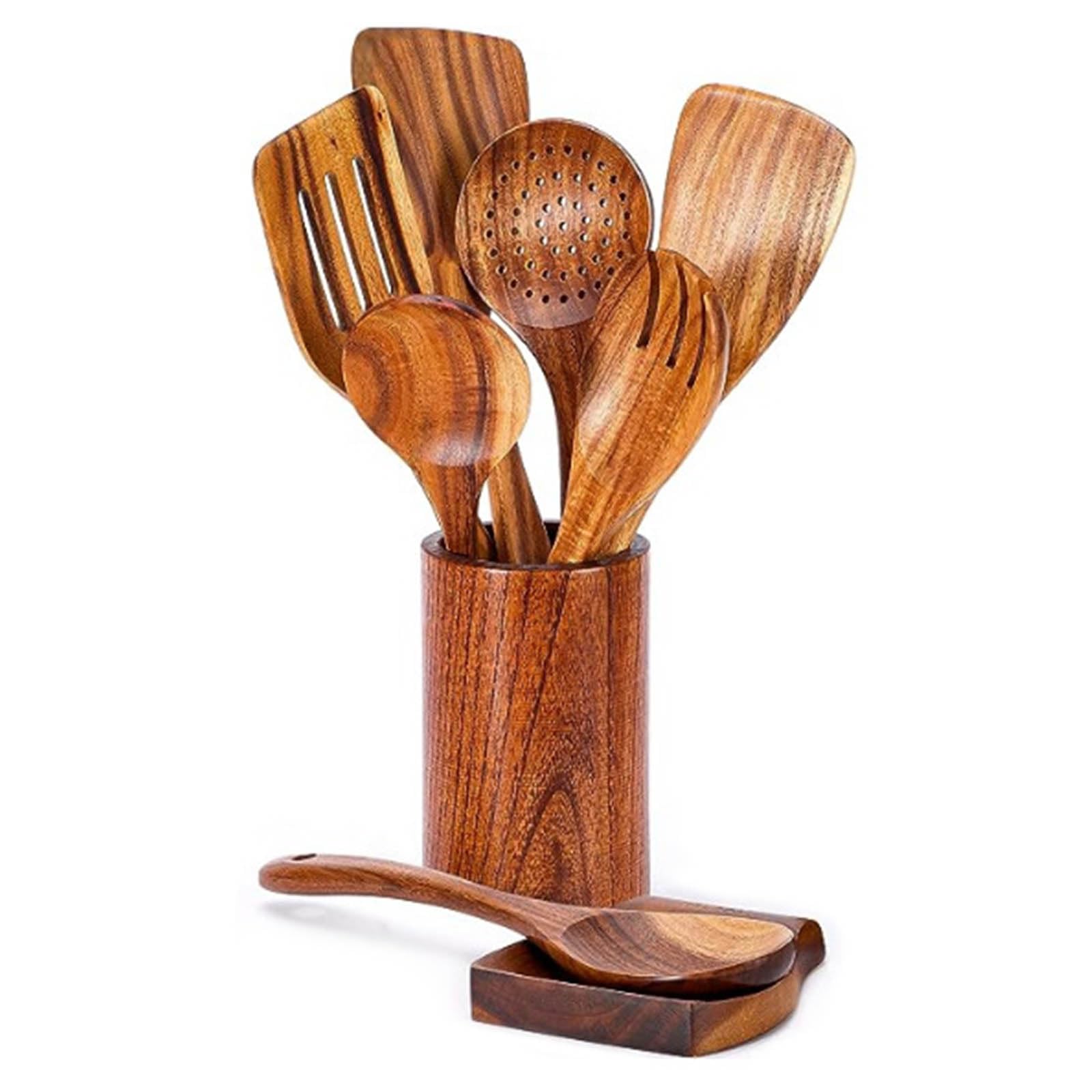 Generisch 9-teiliges professionelles Küchenutensilien Set aus Holz, Mehrzweck Kochzubehör, Kochutensilien, Holzstruktur für
