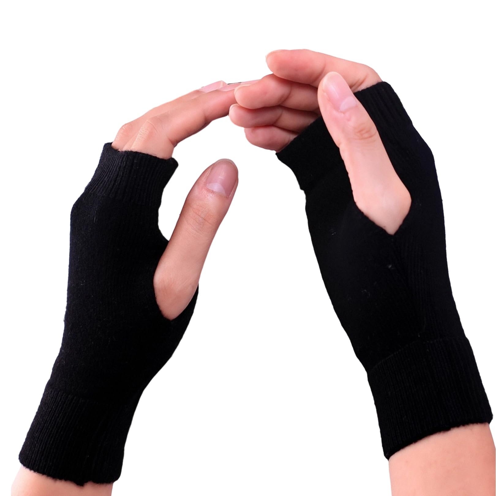 Wrist Warmers,Cashmere Fingerless Gloves Mittens Women Thermal Hand Winter Wool Mitten Heated Mitts Soft Glove Knit Cold Cover,,for Ladies Womens Typing Warmer Indoor Girls Mens Christmas (Black)