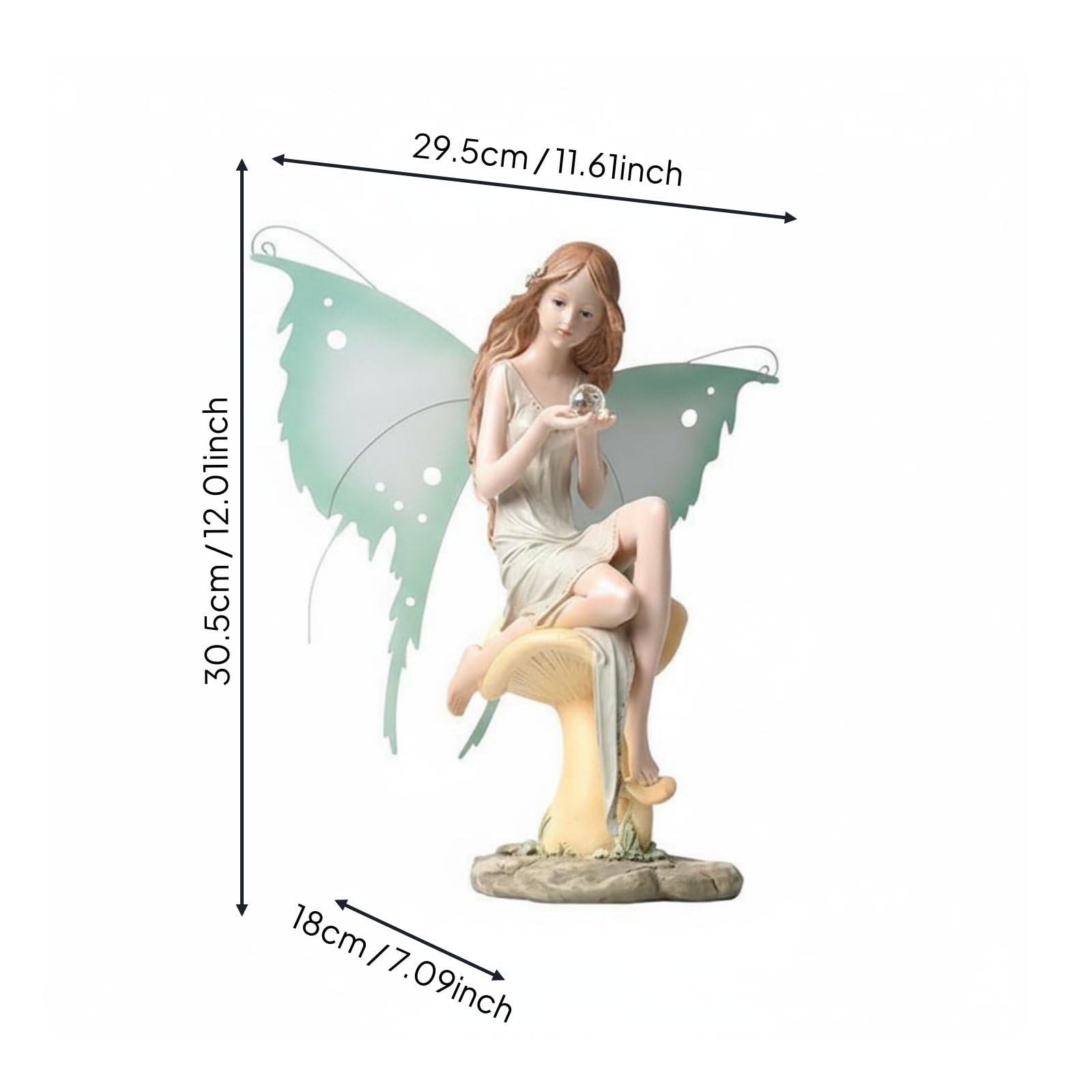 Ángel Figura Decorativa Estatua Hada Escultura de Jardín en Resina Sintética con Detalladas y Bola Cristalina Adecuado para Regalo Oficina Estudio Sala de Estar, Mirando Abajo
