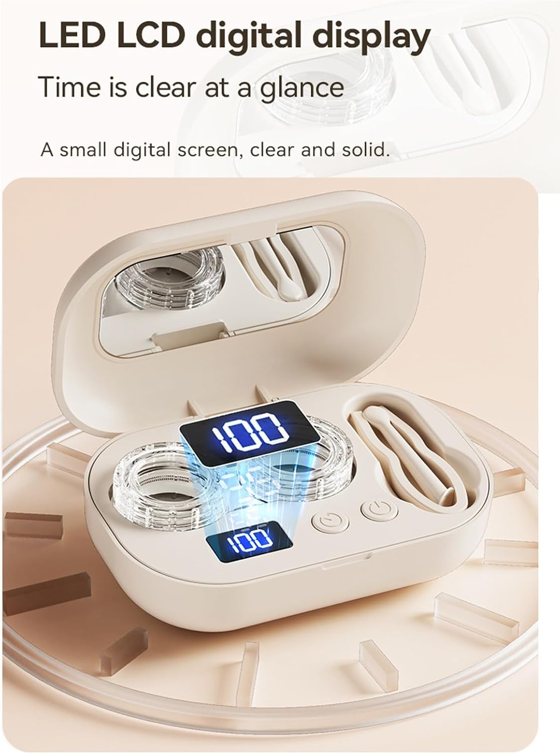 Ultrasonic Contact Lens Cleaner Machine Rechargeable Portable USB Powered 3 Modes ABS with Mirror for Gym Sports Running Fitness Outdoor Travel Office Hotel(2pcs)
