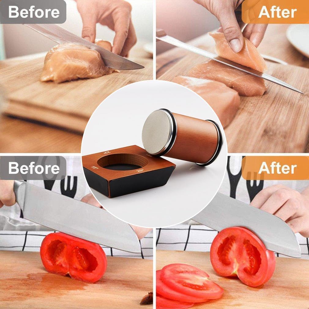 Rolling Knife Sharpener for Ultra Razor Sharp Edges Knife Sharpening Kit, Rolling Knife Sharpener Kit with Diamond and Stainless Steel Disc for Sharpening and Honing, 15°/18°/20°/22°