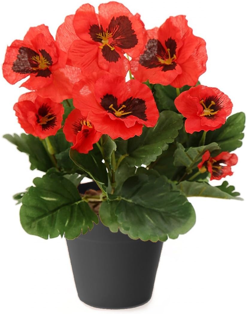 Best Artificial 30cm Red Pansy Flower Plug Bedding Plant Bunch - Pot NOT Included