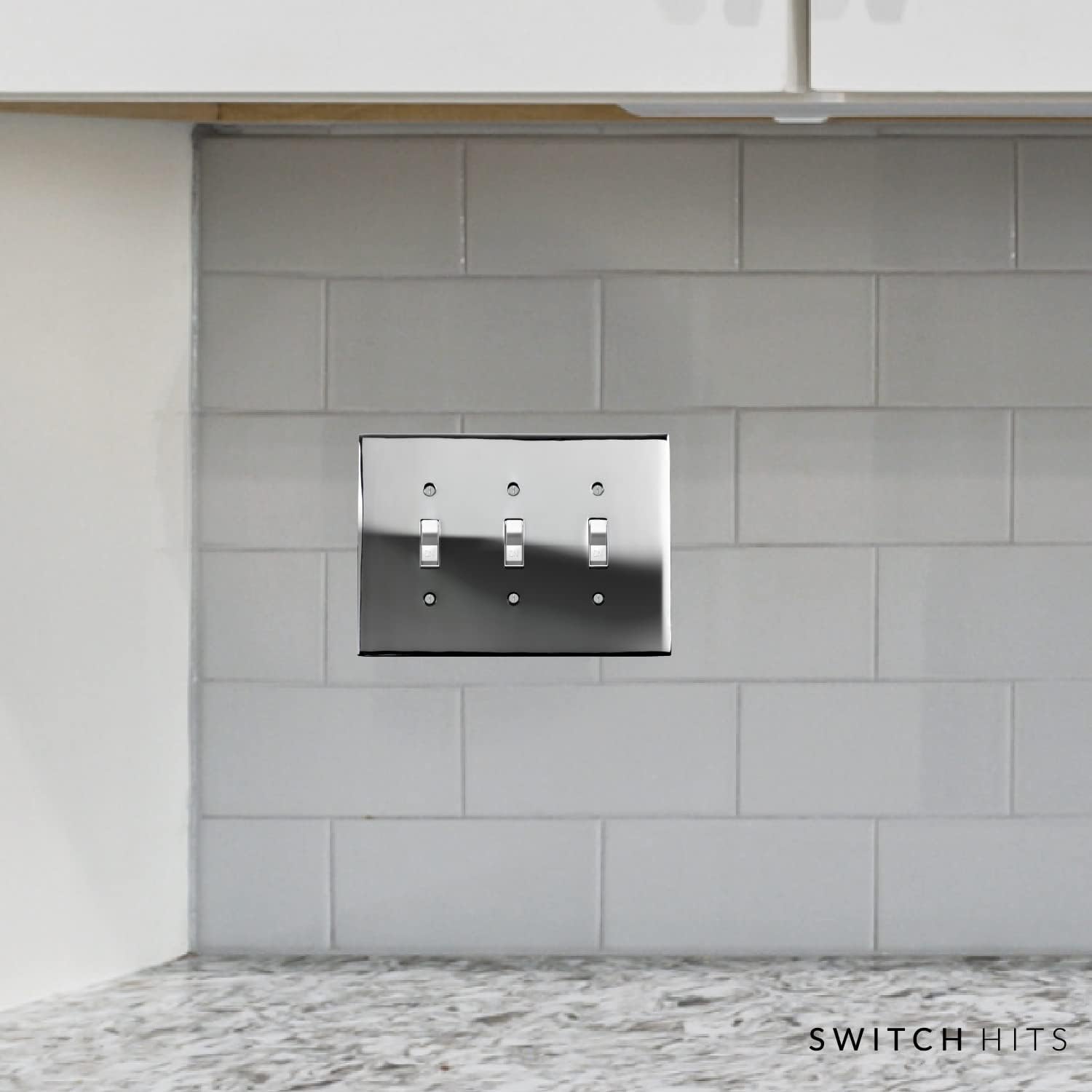 Polished Chrome SWITCH HITS Triple Light Switch Wall Plate | 3 Toggle | 6.25" x 4.50" | Modern Electrical Outlet Cover Collection | Quality Switch Plates For All Configurations
