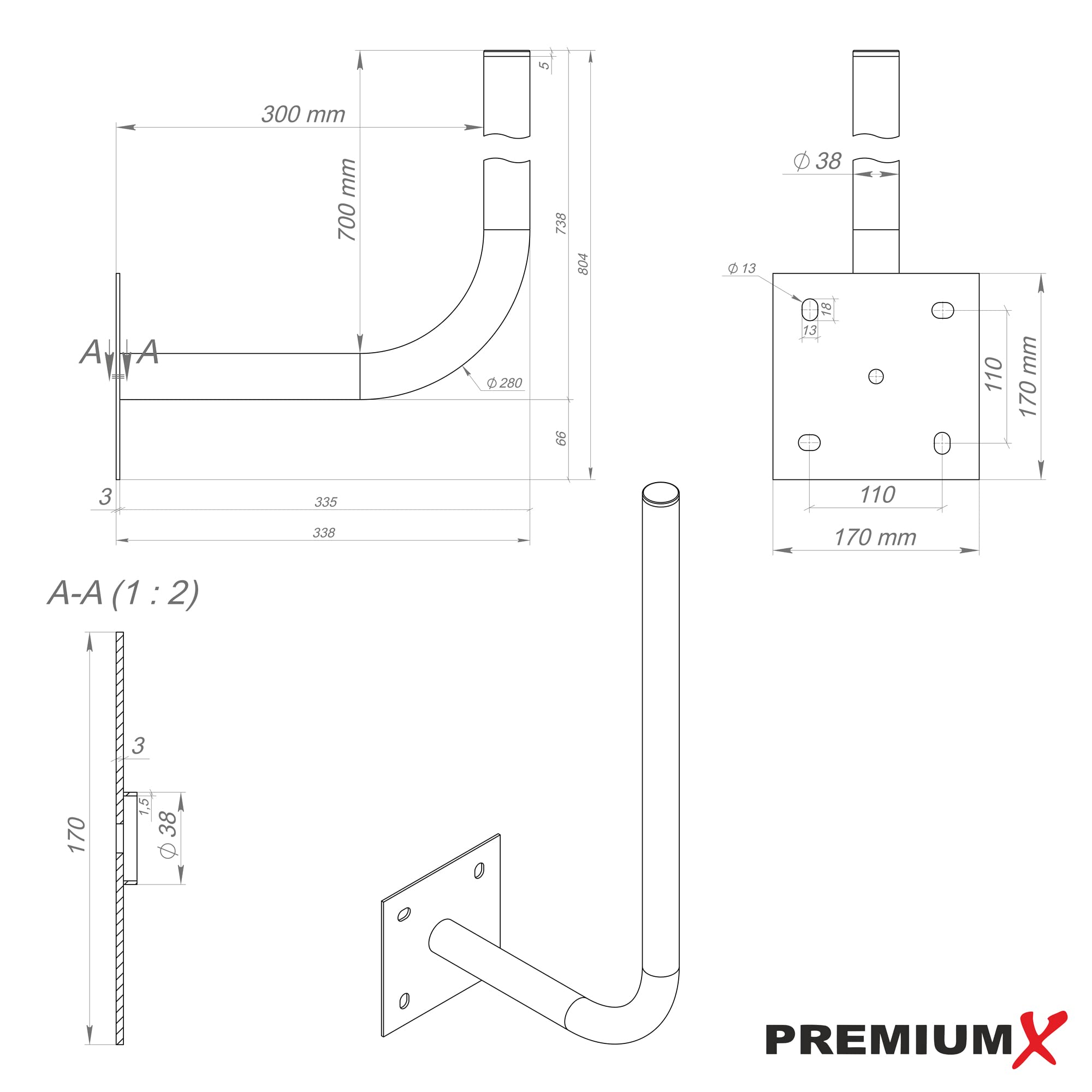 PremiumX mobile Camping Satelliten-Schüssel Antenne Saugfuß Masthalter Tischhalt PremiumX mobile Camping Satelliten-Schüssel Antenne Saugfuß Masthalter Tischhalt