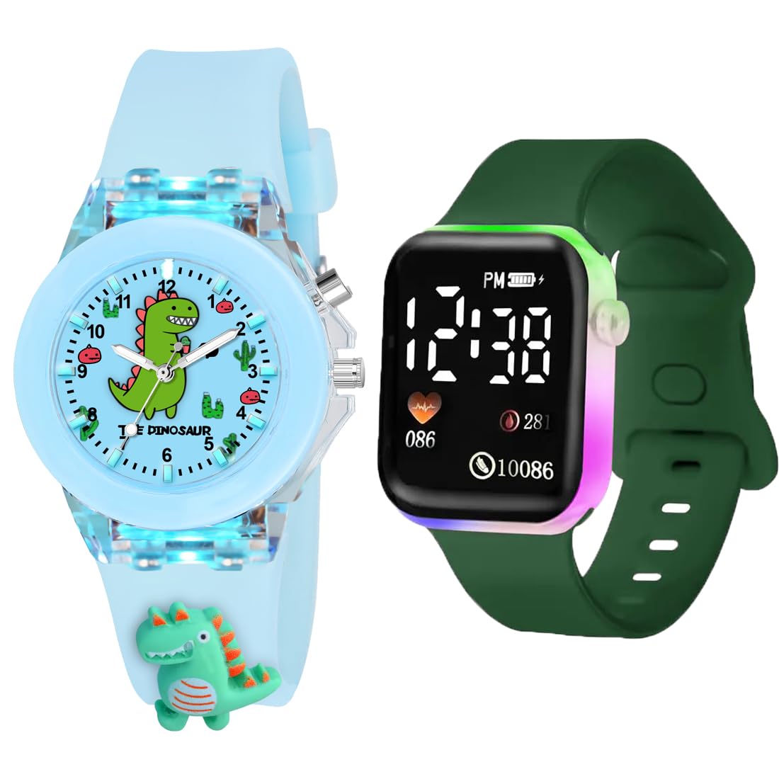 GOLDENIZE FASHION Analog Digital Multicolor Glowing Disco Light Dial Day Date Waterproof Boys & Girls Kids Children Wrist Watch Pack of 2 Kids Watches (Green) (B0CNZ5HNDV) Amazon Price History, Amazon Price Tracker