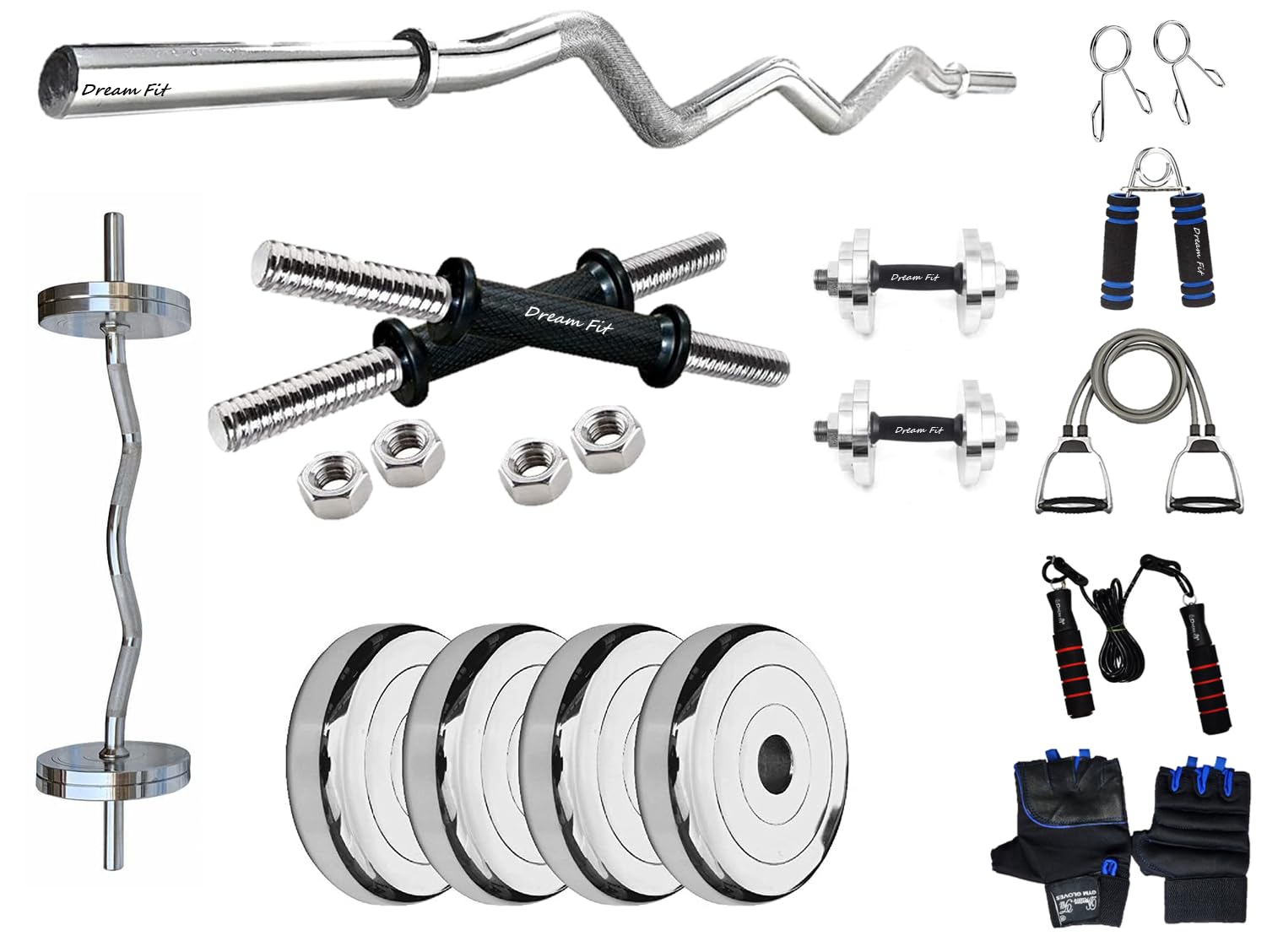 DREAM FIT Professional Steel plates Home Gym Set - 10Kg Home Gym Combo with 23mm 3 ft curl rod, 1 pair dumbbell rods with hex nuts and gym accessories (B0CZZ5RTHB) Amazon Price History, Amazon Price Tracker