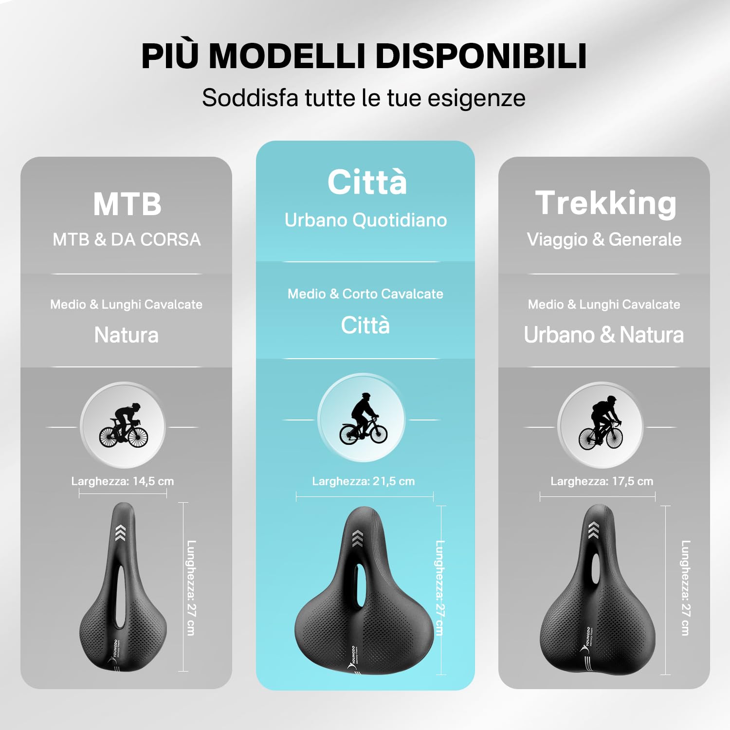 YOUNGDO Sella per bicicletta, comoda ed ergonomica, nuovo modello, migliore impermeabilità, memory foam, traspirante, ammortizzante, sella per bicicletta da uomo e da donna