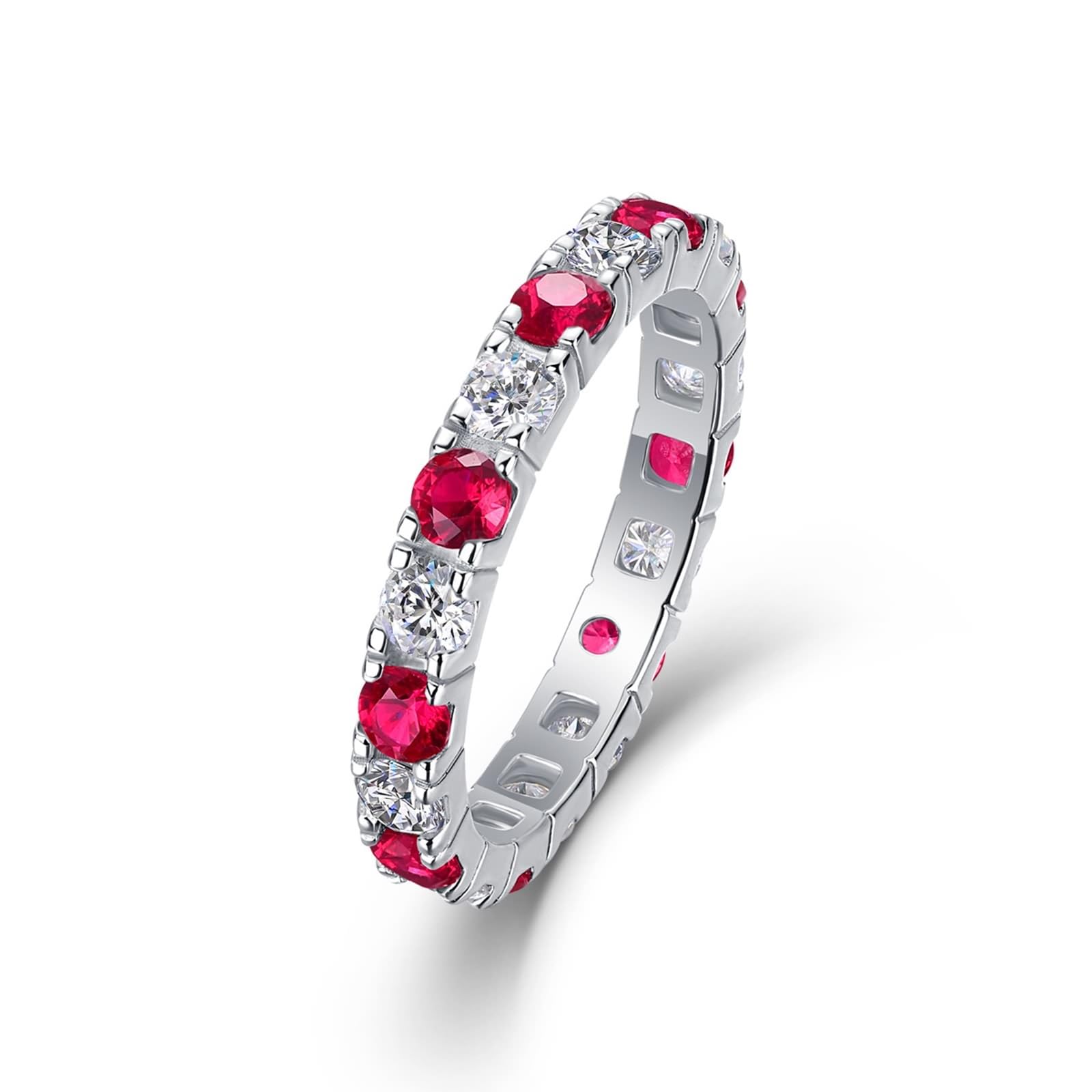 Anillo de compromiso de oro amarillo Au750, joyería de oro real, fino anillo de boda con laboratorio creado zafiro rojo, banda de boda con moissanite PT950 platino, talla 47-65