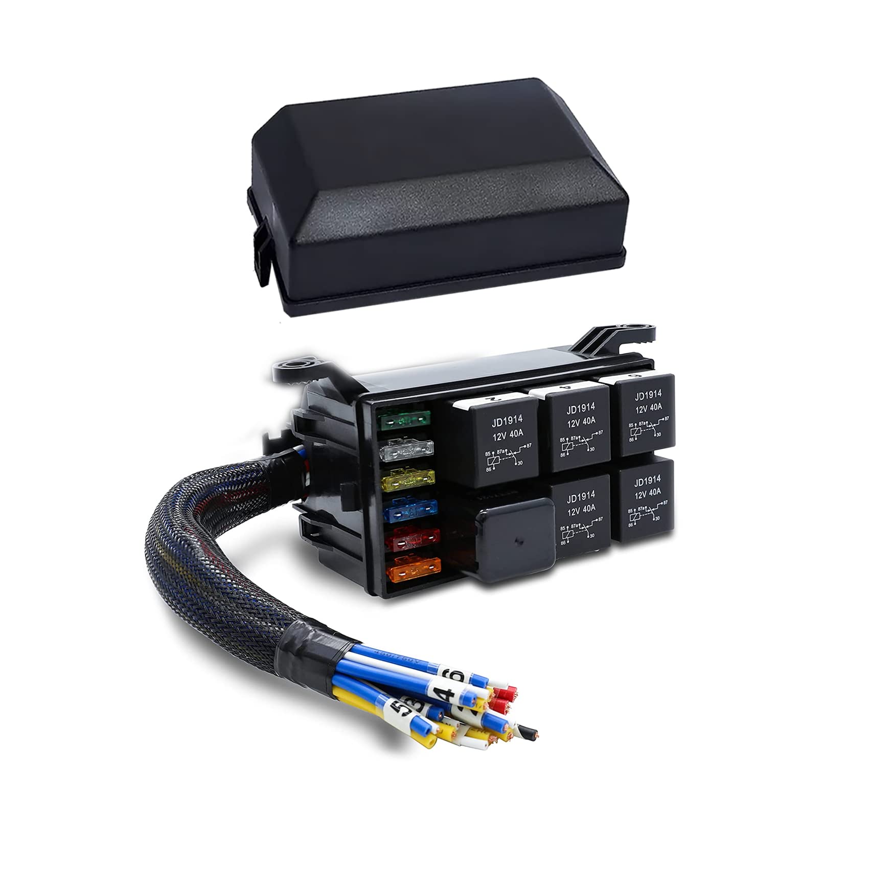 Buy 12V Fuse and Relay Box with 5pcs 5Pin Relays and 1pcs 4Pin Relay