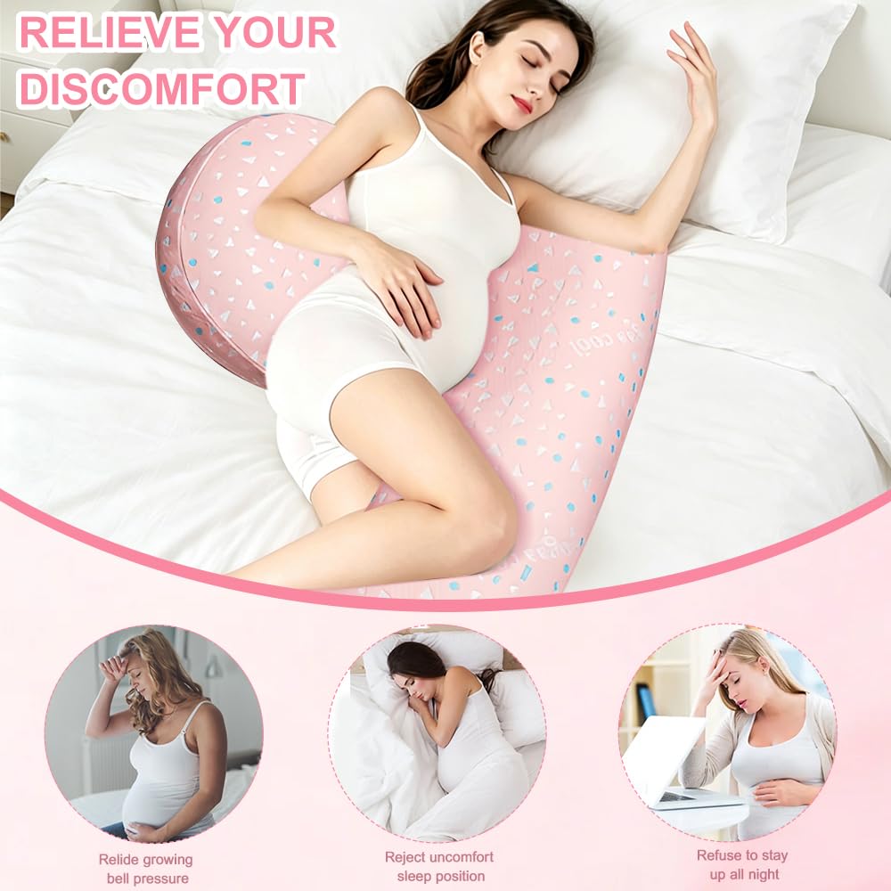 Almohada de embarazo ajustable, almohada de embarazo para dormir, almohada de espuma viscoelástica para embarazadas para abdomen, espalda, almohada corporal ajustable y portátil para dormir de