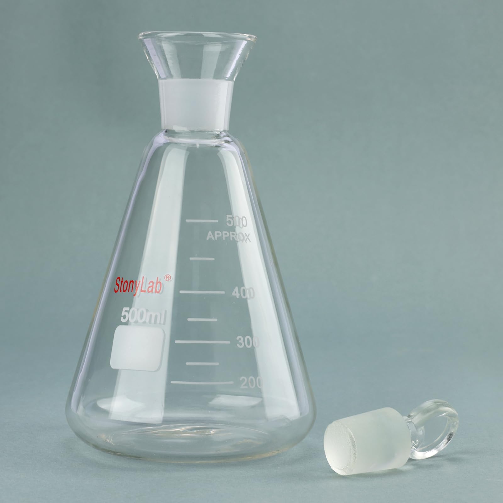 stonylab Frasco de Yodo con Tapón, Capacidad de 500 ml, Diseño de Boca Ancha, Vidrio de Borosilicato G3.3, Para la Determinación del Valor de Yodo en Laboratorio