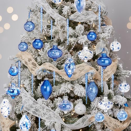 Bucherry 48 Pcs Royal Blue Christmas Ball Icicle Ornaments Clear Plastic Shatterproof Xmas Tree Ball Decor Sparkling Glitter Plastic Christmas Acrylic Icicle Ornaments for Holiday Wedding Party by Bucherry - Image 5