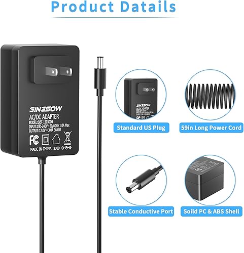 Miniatura 3 de GINGSOW Adaptador de fuente de alimentación de 12V 6A, CA 100-240V a CC 12V controlador LED Max 72W 5.5MM x 2.1MM DC Salida Jack con 1.5M de largo