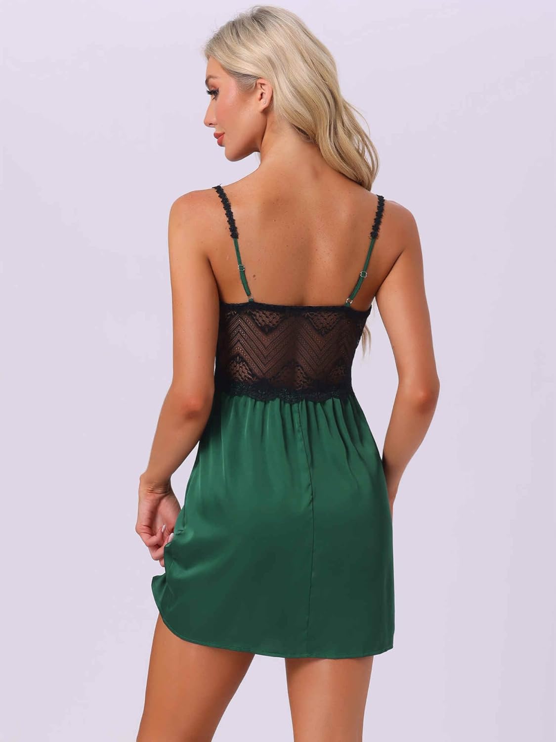 cheibear Women Satin Lingerie Silky Sexy Nightgowns Lace Babydoll Slip Nightie Bridal Chemise Pajama Dress - Image 4