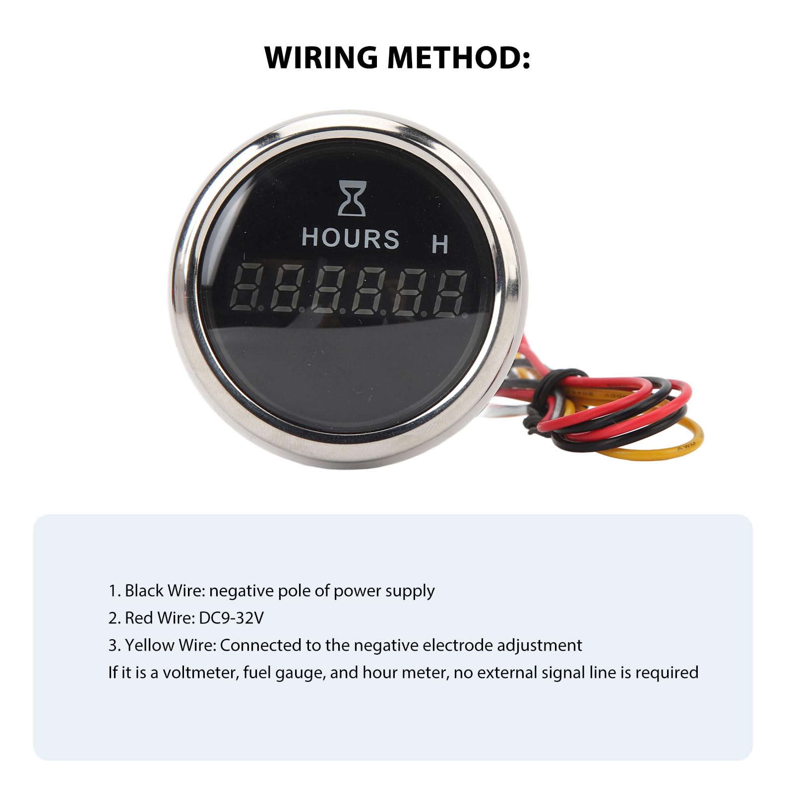 Contador de Horas para Motor de Barco, DC 9‑32V 52MM Contador de Horas Digital Redondo para Barco Medidor de Horas Redondo de Alta Precisión para Vehículos (Bisel Plateado con